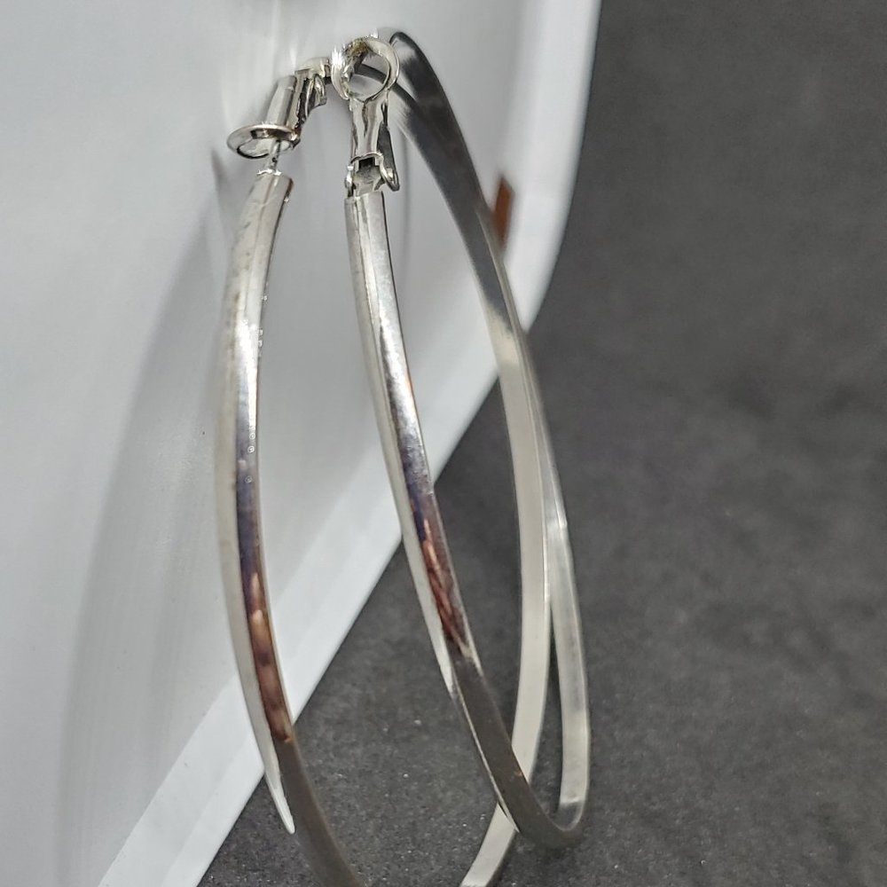 Large Silver Tone Hoop Earrings Women Jewelry Cute